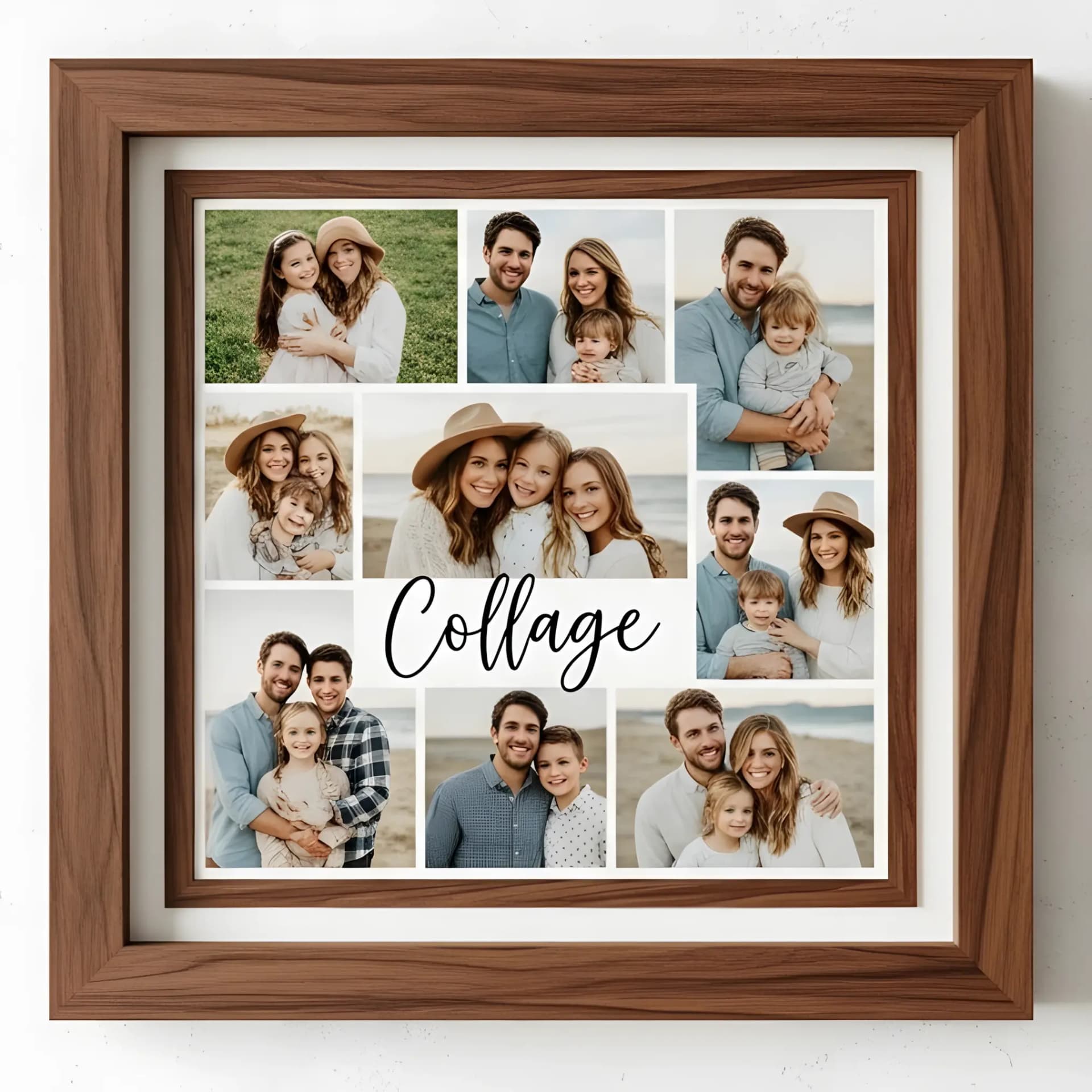 Beautiful family photo collage canvas in a bright living room, Pixsnap homepage hero